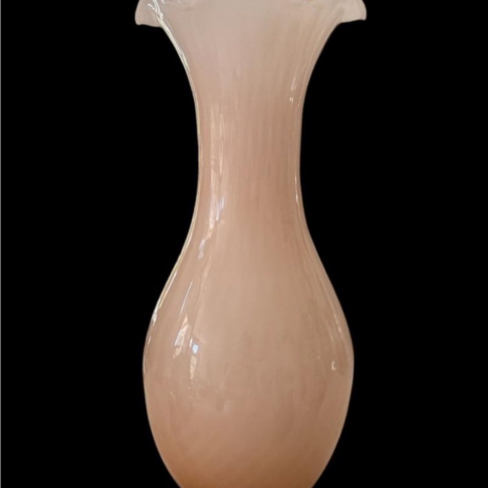 13" VINTAGE LAVORAZIONE ARTE MURANO ITALY PEACH TO AMBER STRIPED DESIGN VASE